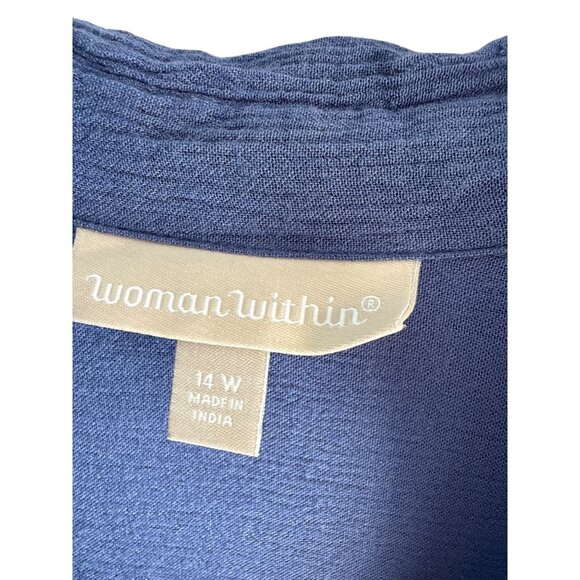 Woman Within Size 14W Blue Button-Front Maxi Dress Roll-Tab Sleeves - Picture 4 of 9